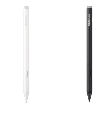 An image of both the black and new white versions of Kobo Stylus 2, showing the built-in eraser, highlighter button and smooth writing tip.